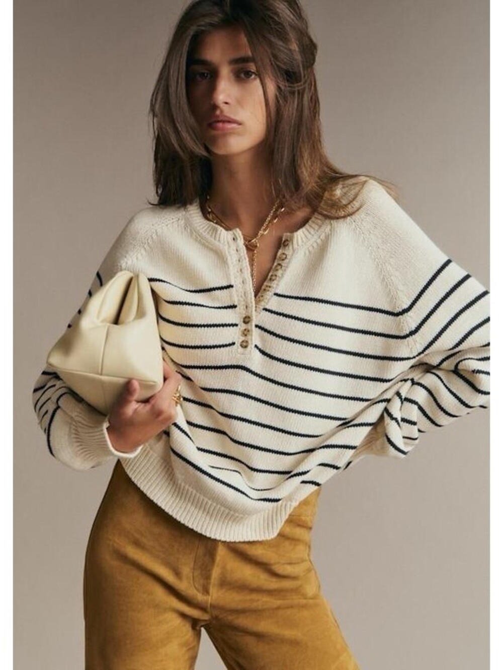 Sezane Leontine Jumper Ecru & Navy Striped Sweater Womens Size XS Buttons